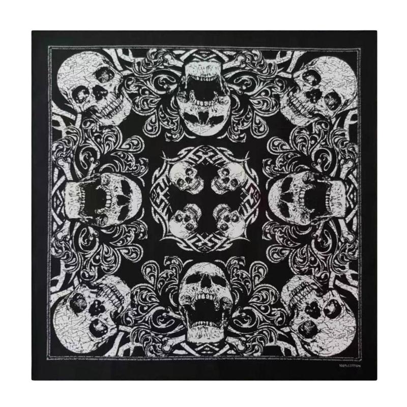 Skull Print Bandana for Adult Western Paisleys Bandanas Fashion Neckerchief Street Dance Headscarf Hiphop Headcovering чёрный