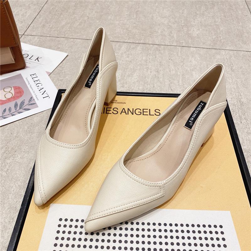 

555-1 Women s Pointed Toe Chunky Heel High Heels - Simple Professional and Comfortable for Daily Commute 38 брудно-білий