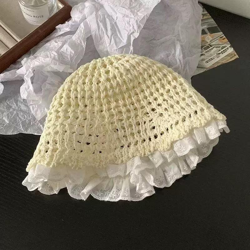 Drop Shipping YHY Lace-trimmed Hollow-out Sun-shading Fisherman s Polyester Bucket Hat Standard