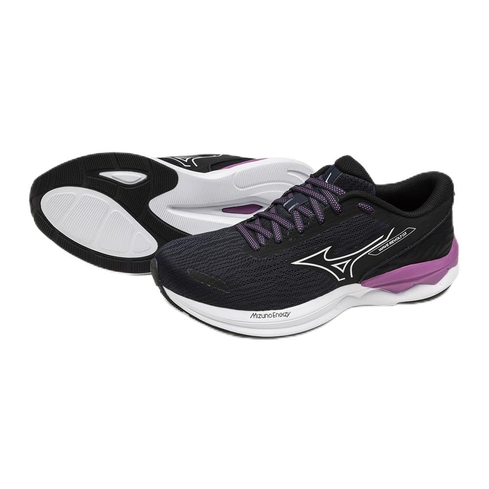 Mizuno Wave Revolt 3 Running Thick Navy X White X Purple 2E Shoes, Jogging, Marathon, Training, Sports, Lightweight, Resilient, Sole, Women's, Pink,