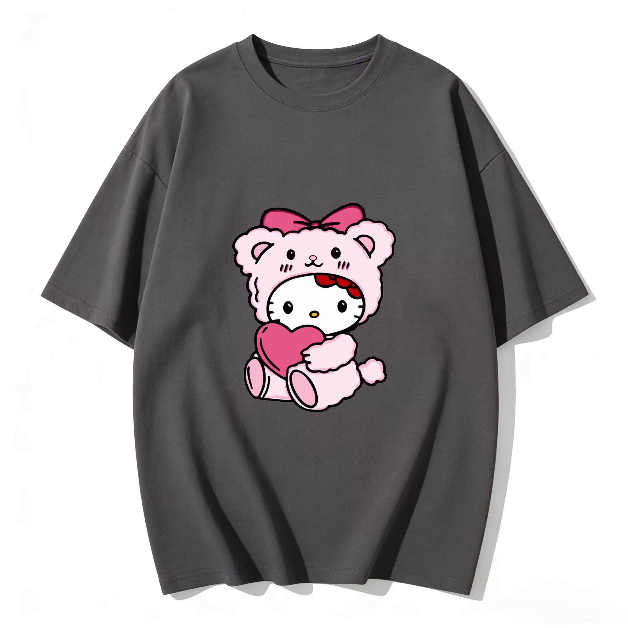 

2026 Summer Hello Kitty Cartoon Printed Short Sleeve Pure Cotton Tshirt Womens Family Matching Outfits Classic Fashion Tee Top S