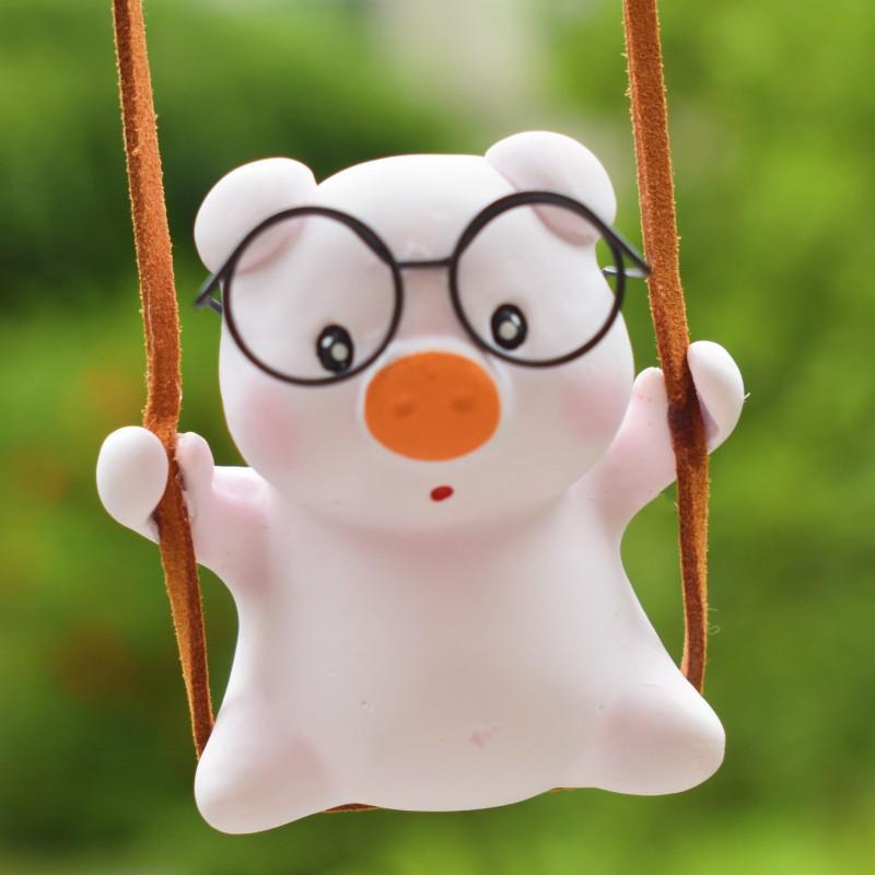 1 PC Cute Pink Swing Pig Car Accessories Auto Rearview Mirror Pendants Anime Car Interior Decoration Birthday Gift for Friends