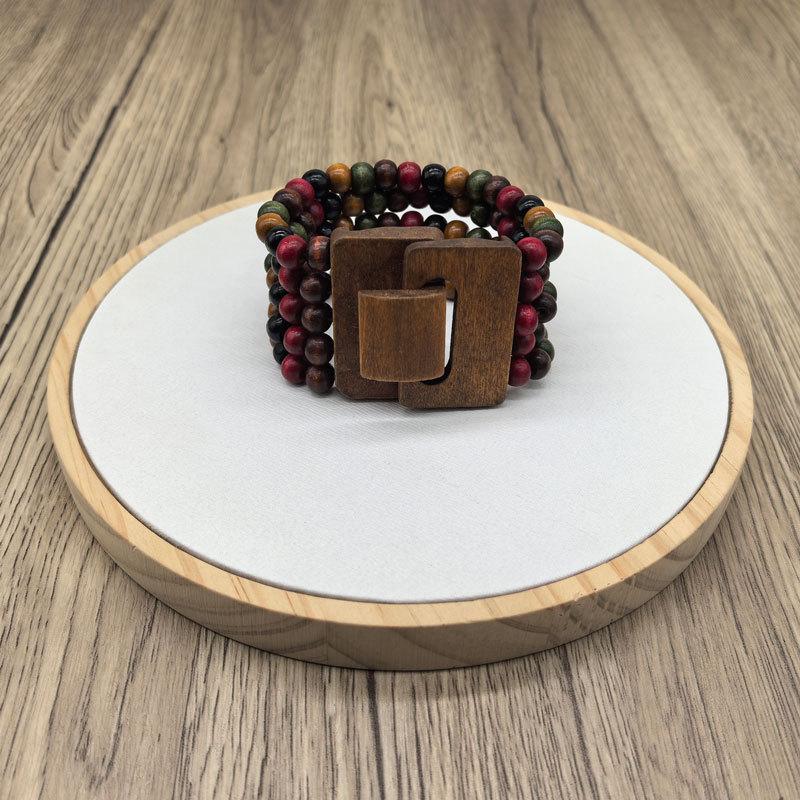 

Красочный браслет из деревянных бусин, женский браслет ручной работы на эластичной резинке, браслет-манжета, этнические деревянные украшения
