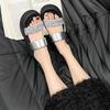 Stepping on shit feels thick-bottomed slope heel rhinestone outer slippers women's summer new versatile square head open-toed sandals