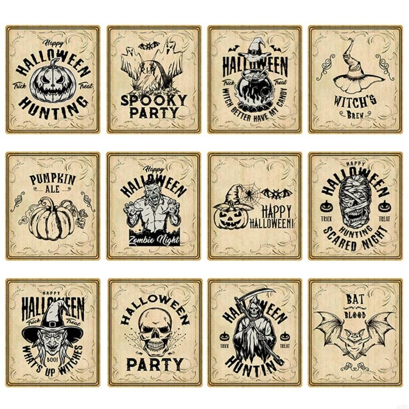 

12PCS Scary Wine Label Decal With Gothic Motifs Efficient Adhesive for Halloween Drink Containers
