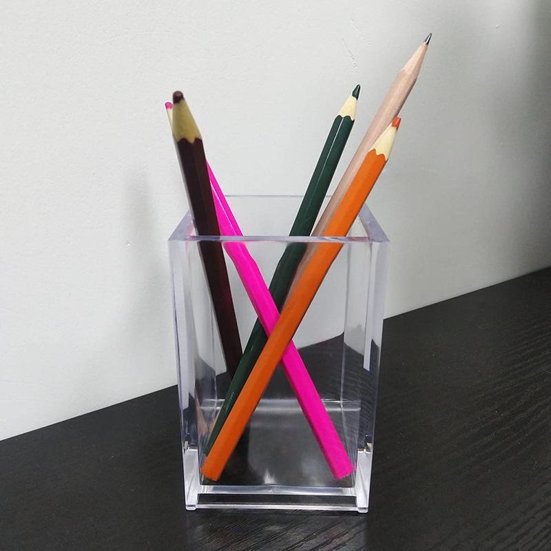 Acrylic Square Pen Holder, Thick Transparent Makeup Brush & Eyebrow Pencil Organizer Box for Dormitory Desk
