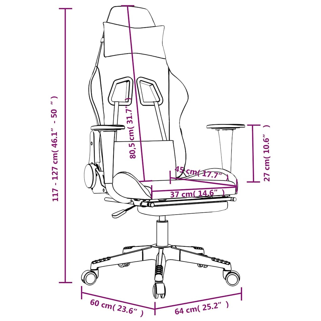 Gaming Chair with Massage Function and Footrest Black and White Fabric