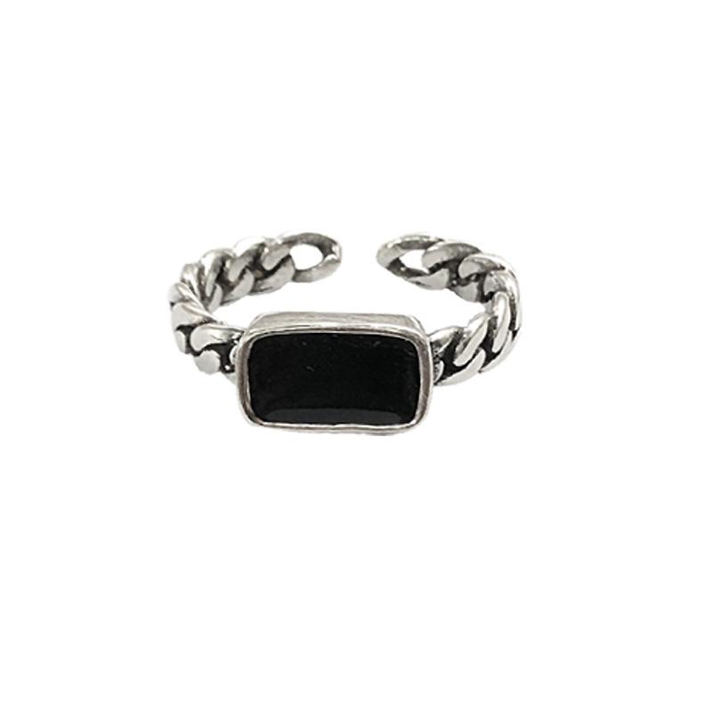 Black Drip Glaze Retro Thai Silver Jewelry Women's Non-fading High-end Open Ring