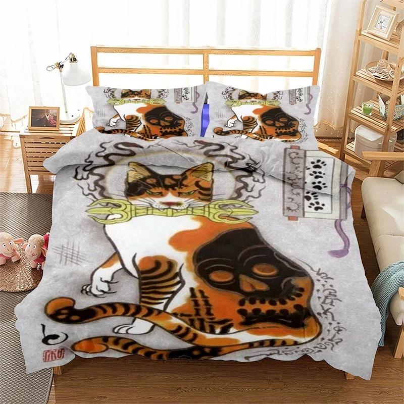 Phechion Samurai Cat Tattoo 3D Print Bedding Set Duvet Covers Pillowcases One Piece Comforter Bedding Sets Bedclothes Bed K580