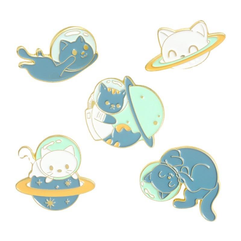 Catthemed Badge Delightful Trendy Space Cat Design Colorful Alloy Brooch For Fashion