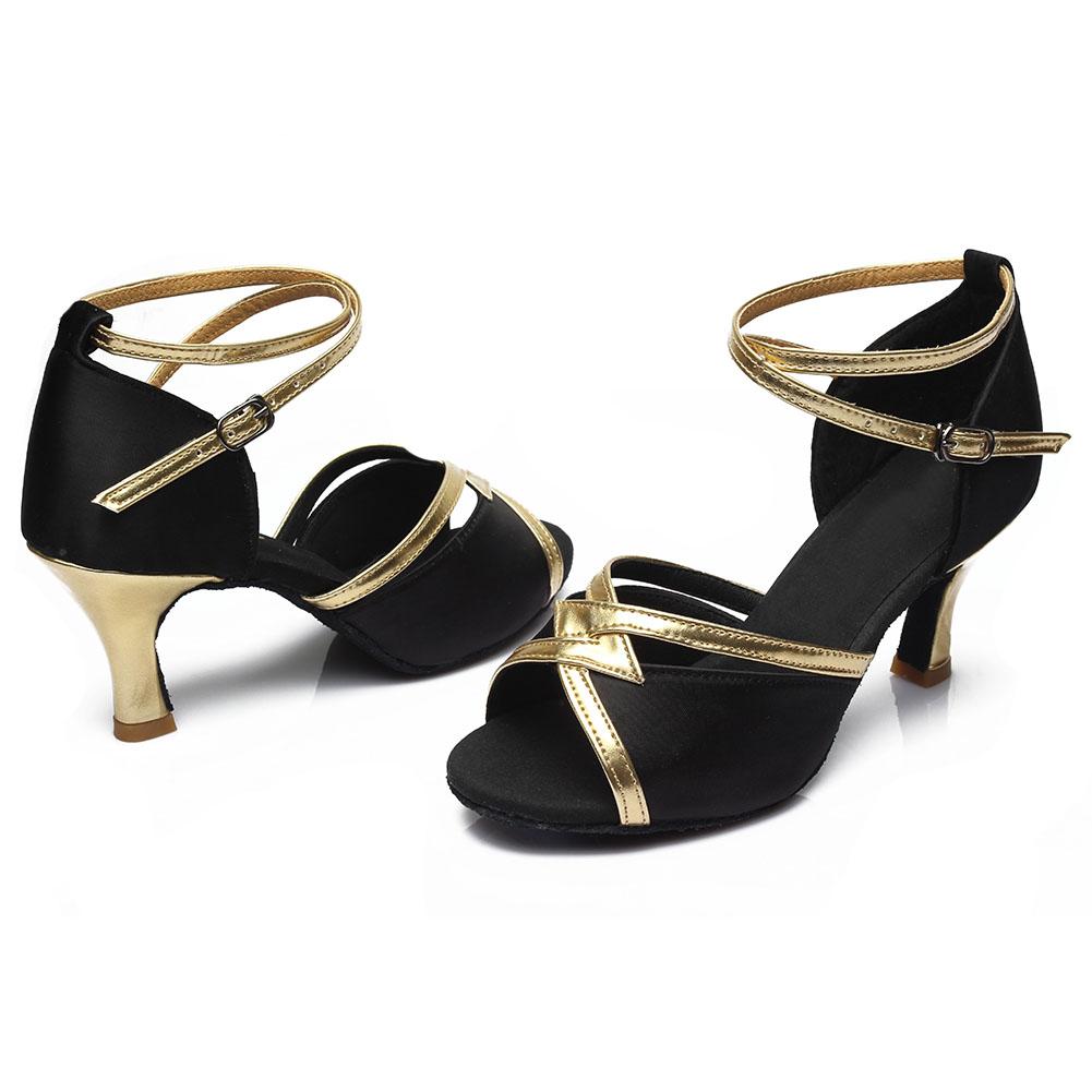 Women's Latin Dance Shoes Satin Soft Tango Salsa Modern Ballroom Dancing Shoes Heeled 7CM