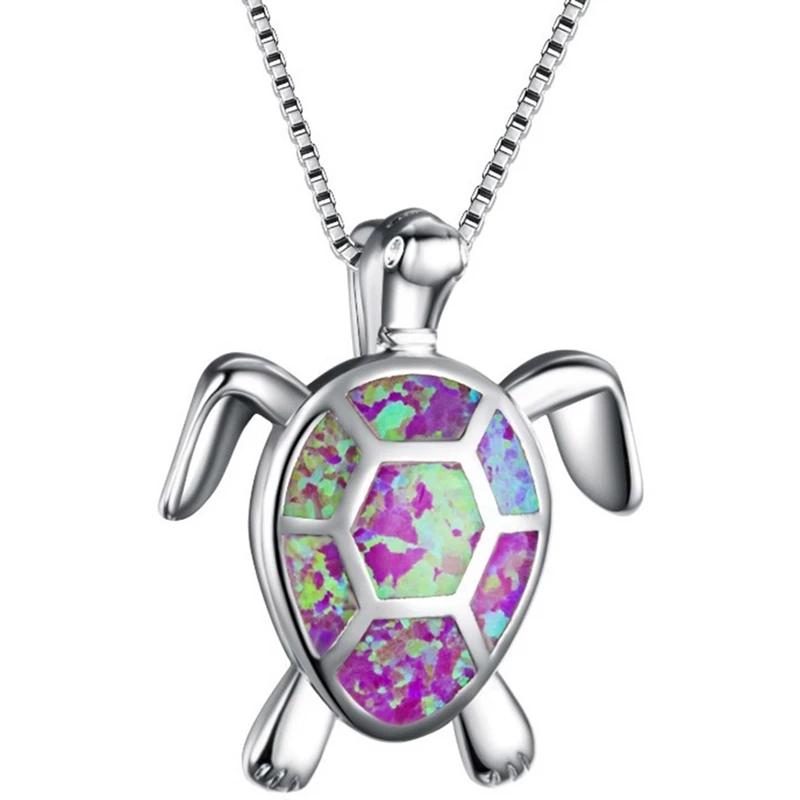 Bohemia Cute Turtle Pendant Necklace For Women Inlay White Imitation Opal Necklace Wedding Party Jewelry Christmas Gifts for Her