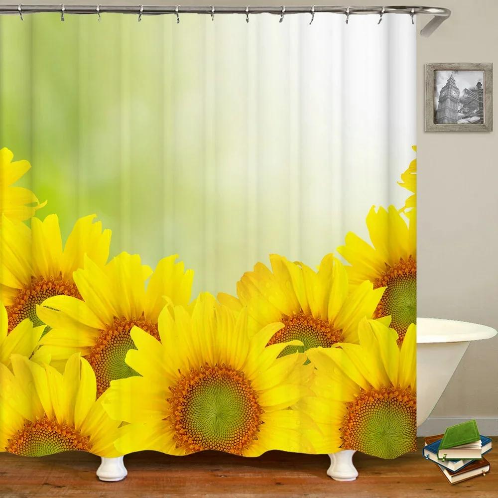 

Sunflower Fresh Flowers Pattern Shower Curtain Bathroom Waterproof 3d Printing Bath Curtain With Hooks Polyester Cloth 90X180CM