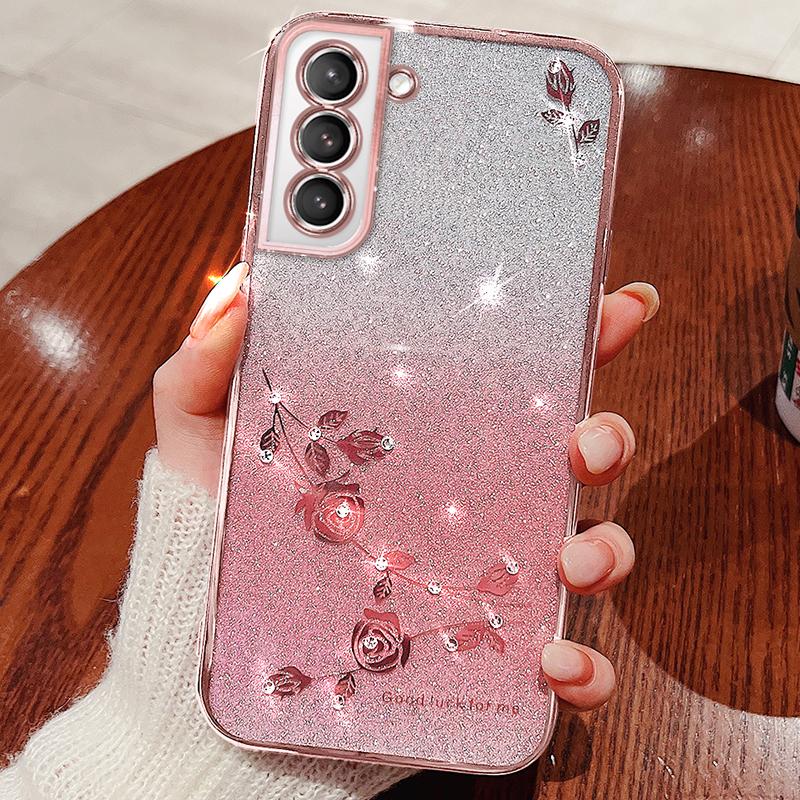 KADEM For Samsung Galaxy S21 4G/5G Case TPU Glitter Phone Cover with Strap