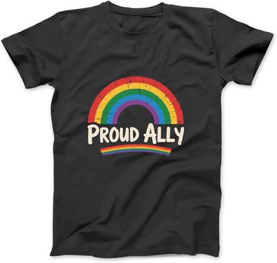 Proud Ally Rainbow Graphic Tees LGBTQ Support Pride Month Long Sleeve, T-Shirt, Sweatshirt, Hoodie for Men Women Kids Made In Canada
