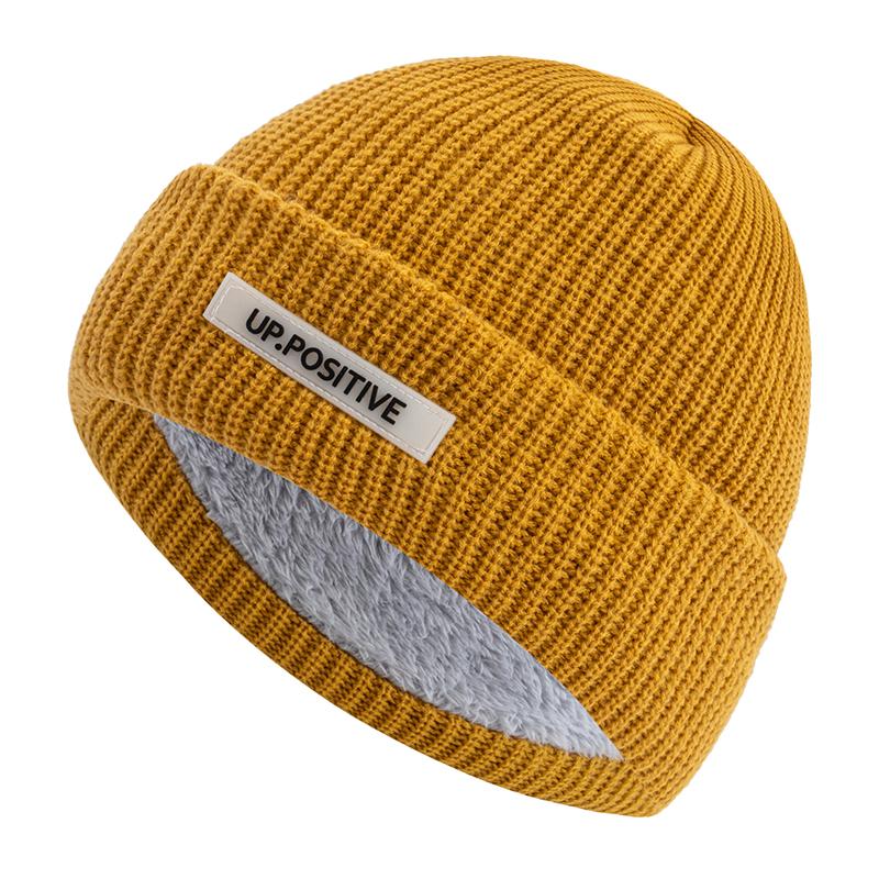 

Унісекс Повсякденна шапка-біні з плюшевою хутряною підкладкою Зимові шапки для чоловіків і жінок Зберігають тепло В язана шапка Модна однотонна Лижна зимова шапка 56cm-60cm жовтий