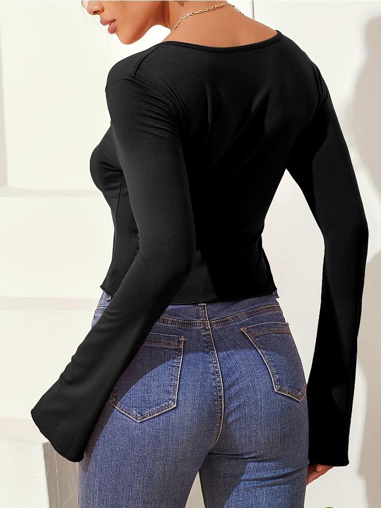 Autumn Winter Solid Slim Base Layer T Shirt Long Sleeve Shirt Women's Sexy V Neck Fashion Daily Basic Office Lady Casual Slim Fit Ladies Elegant Top