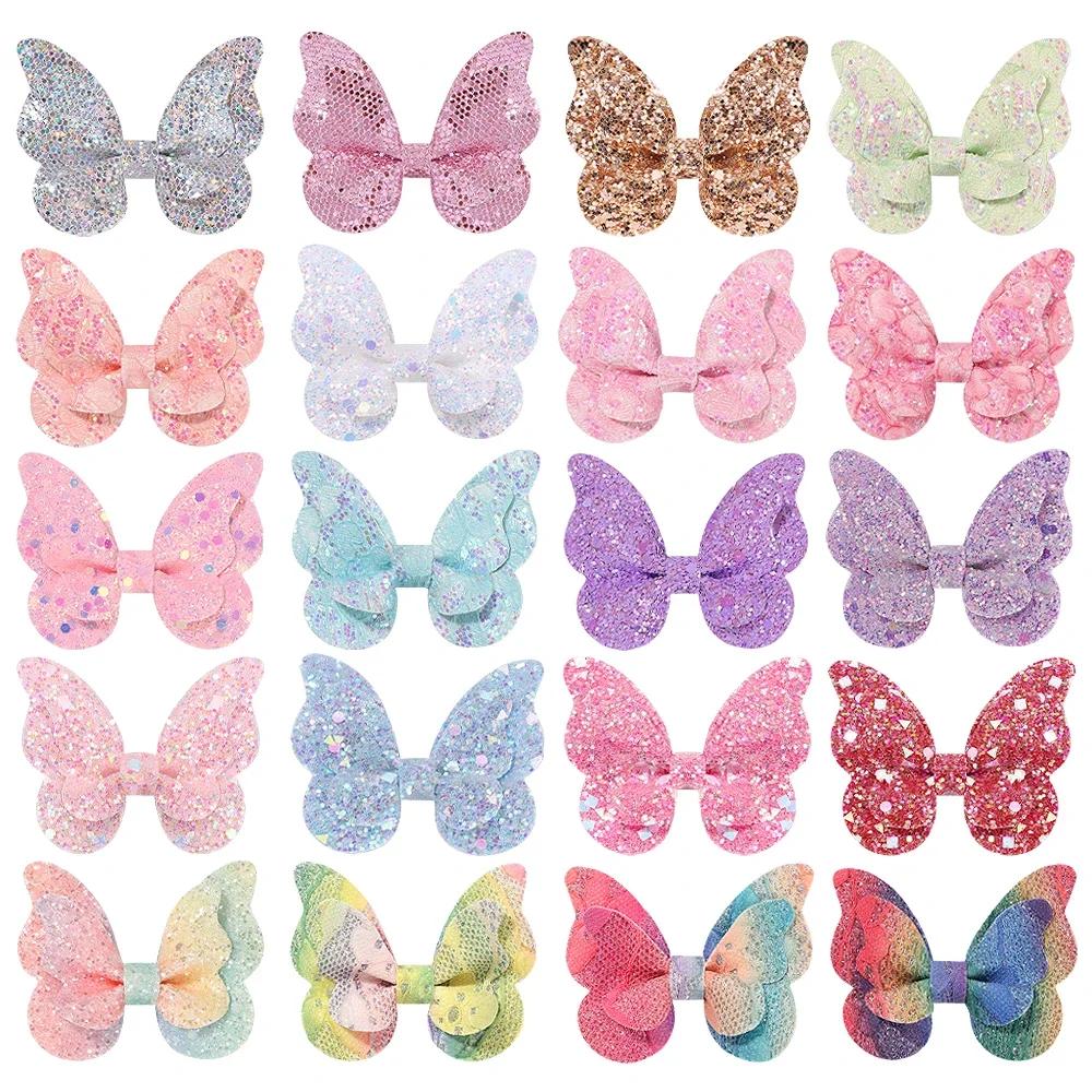 

20Pcs 2.7 Shiny Butterfly Bows Hair Clips for Girls Glitter Hairpins Hairgrip Headwear Kids Hair Accessories