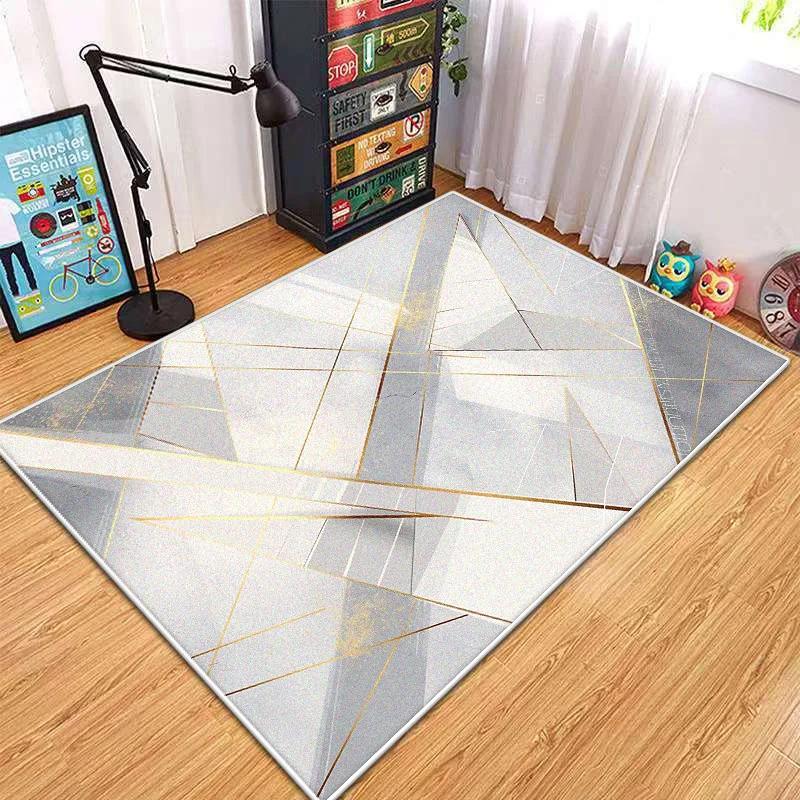 Modern Geometric Flannel Carpet Living Room High-end Luxury Hairless Tea Table Rug Bedroom Anti-slip Large Area Mat Cloakroom