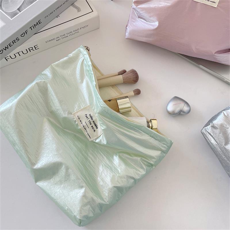 Girly Shiny Cosmetic Bag Large Capacity Travel Portable Women  Clutch Zipper Pouch Handbag Makeup Toiletries Storage Bags