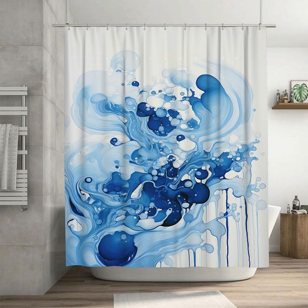 Blue Ink Splash Shower Curtain Bathroom Decor Waterproof Fabric 3D Printing Home Decoration for Kids Bathrooms