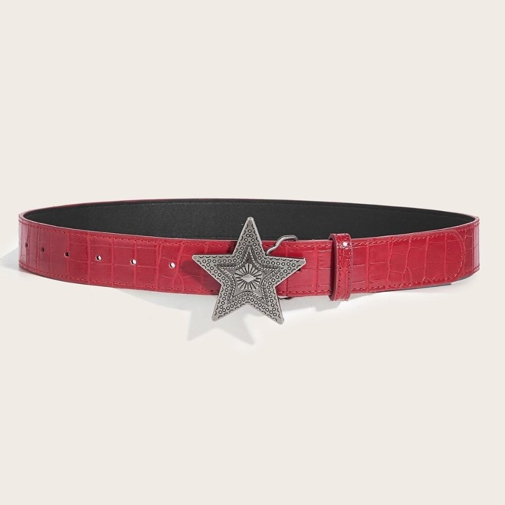 Red Fashion Jeans Belt Five-pointed Star Buckle Hip-hop Waistband Retro Women's Belt