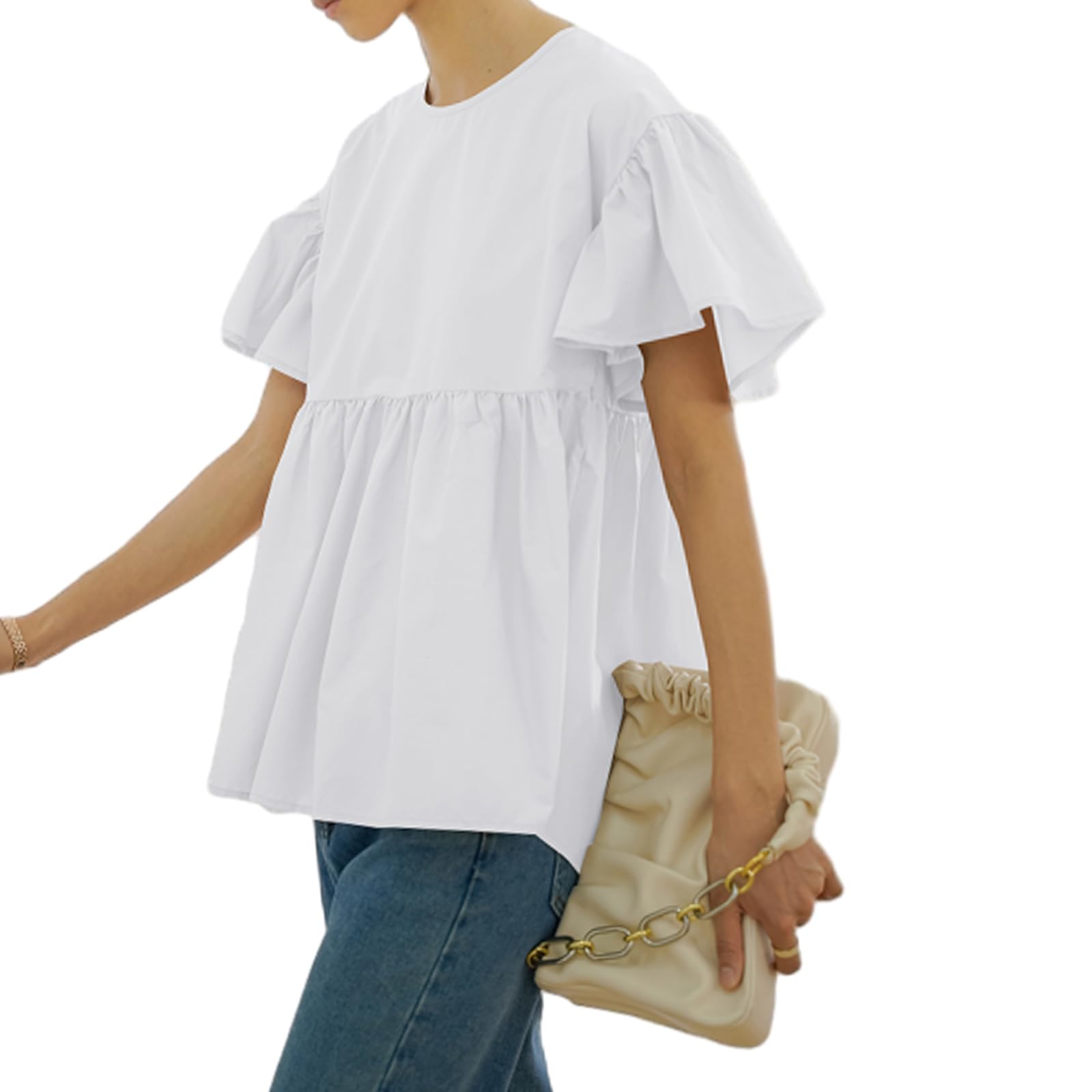 

Cut and Flare Short Chiffon Loose for Everyday [POGCZMKK] Women s Blouse, Top, Sewn, Sleeve, Sleeve, Shirt, Fit, Slimming, Figure-Flattering, Stylish, белый