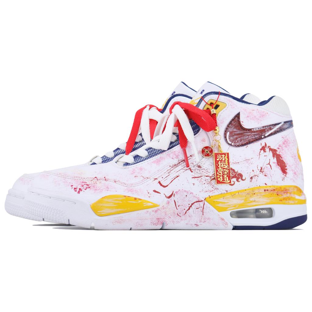 Nike Legado del Vuelo Tendencia y Auspicioso CNY Zapatillas de Baloncesto Vintage de Caña Media para Hombre Blanco Rojo Amarillo BQ4212-102(Equipo 168-)