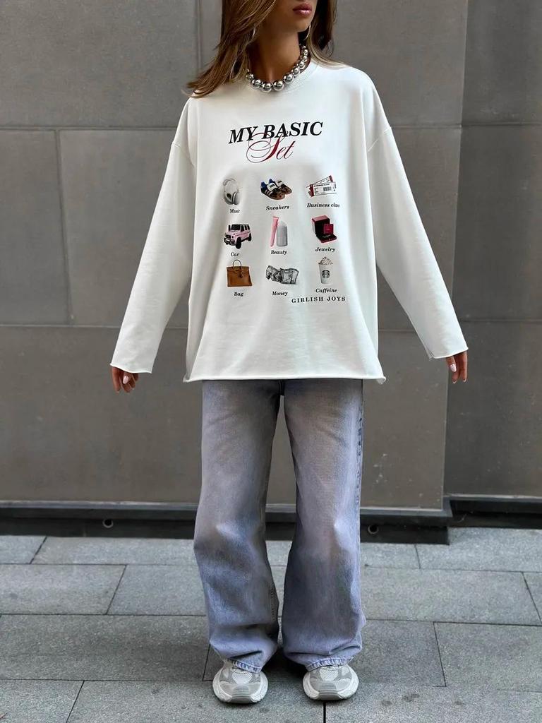 Autumn Cotton Long-Sleeve Tee: European & American Style, Fun Print, Age-Reducing, Trendy & All-Match