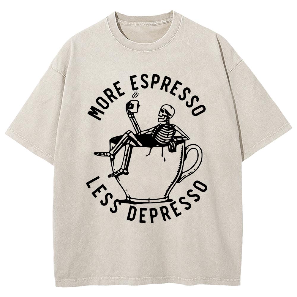 Cotton Tee Shirt More Espresso Less Depresso TShirts Funny Vintage Men/women TShirt Oversize Mineral Wash Tops Far Day Gift