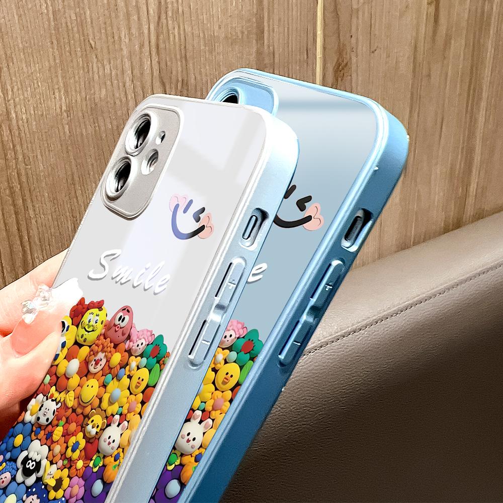 Colorful Flower Phone Case Metallic Lacquer Tempered Glass Shockproof Cover for Huawei Honor iPhone OPPO Realme OnePlus Xiaomi Redmi Samsung Vivo