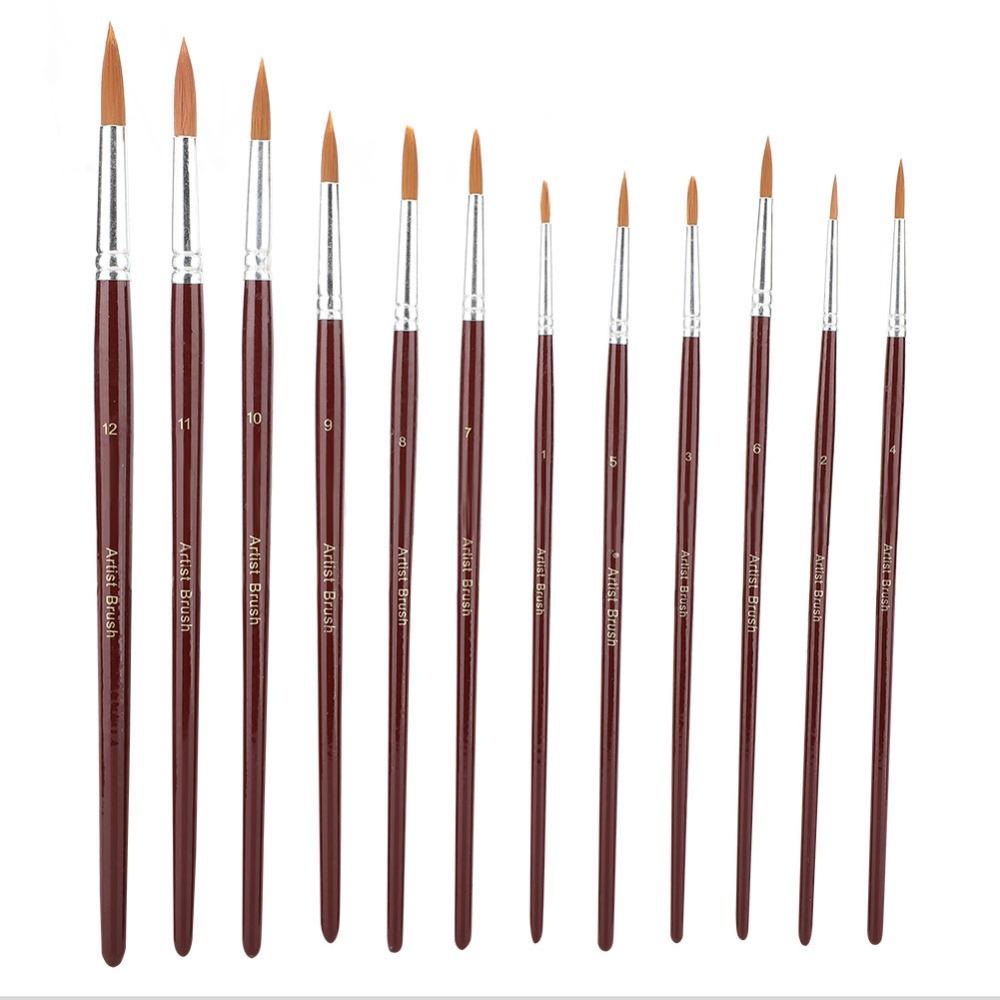 12PCS Round & Flat Head Nylon Hair Brushes Oil Painting Brushes Oil Painting