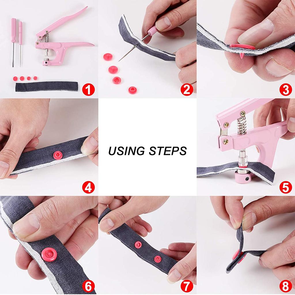 AEE4-Snap Fasteners Button With Pliers Tool, Plastic Metal Snaps No-Sew Buttons For Clothes, Wallets And Sewing
