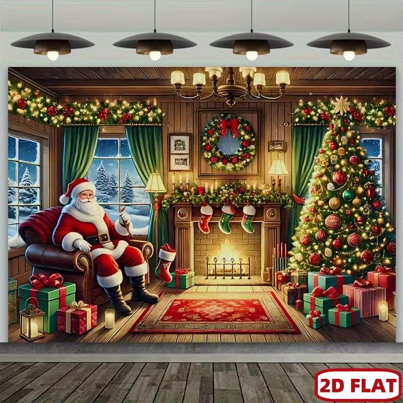 

2D Christmas Night Backdrop, Santa Claus in Cozy Home with Gifts Background 47.2x31.5inch/120*80cm
