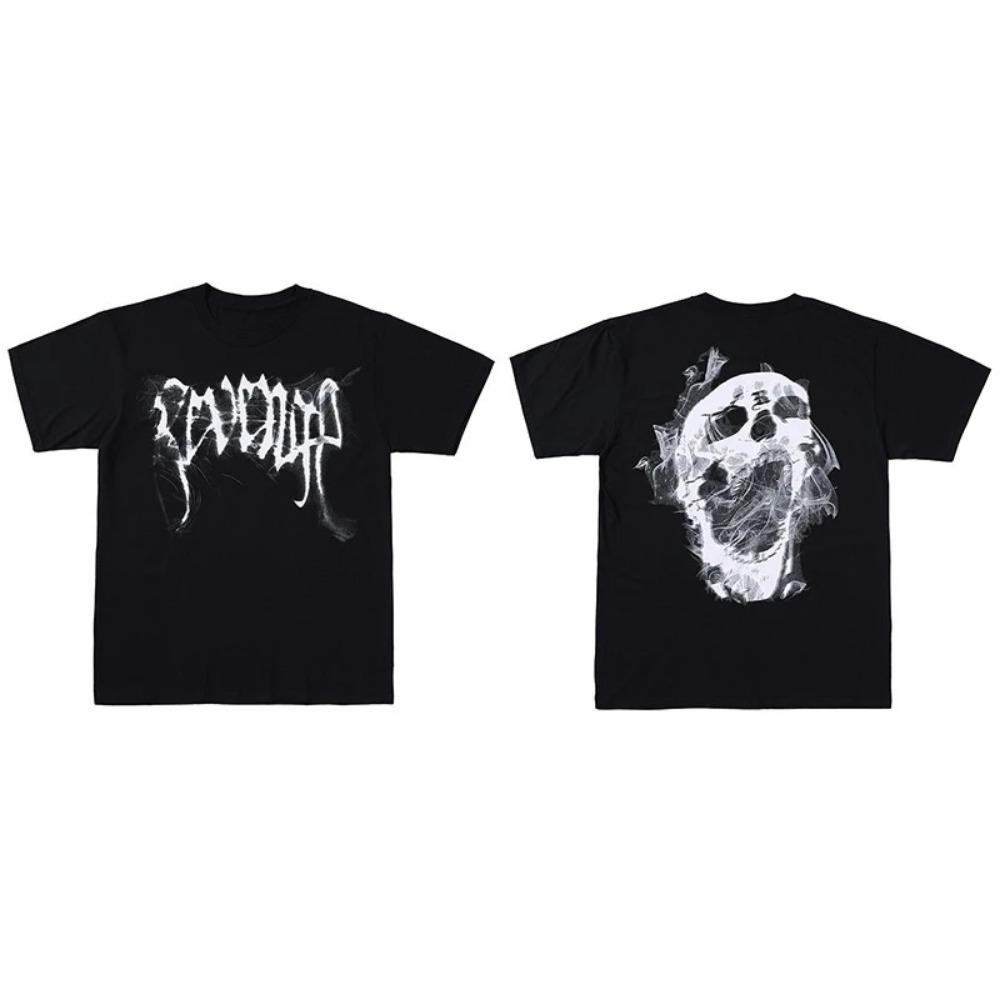 2025 Summer New High-quality Skull Lightning Letter Printing High Street American Casual Men's and Women's T-shirt Top