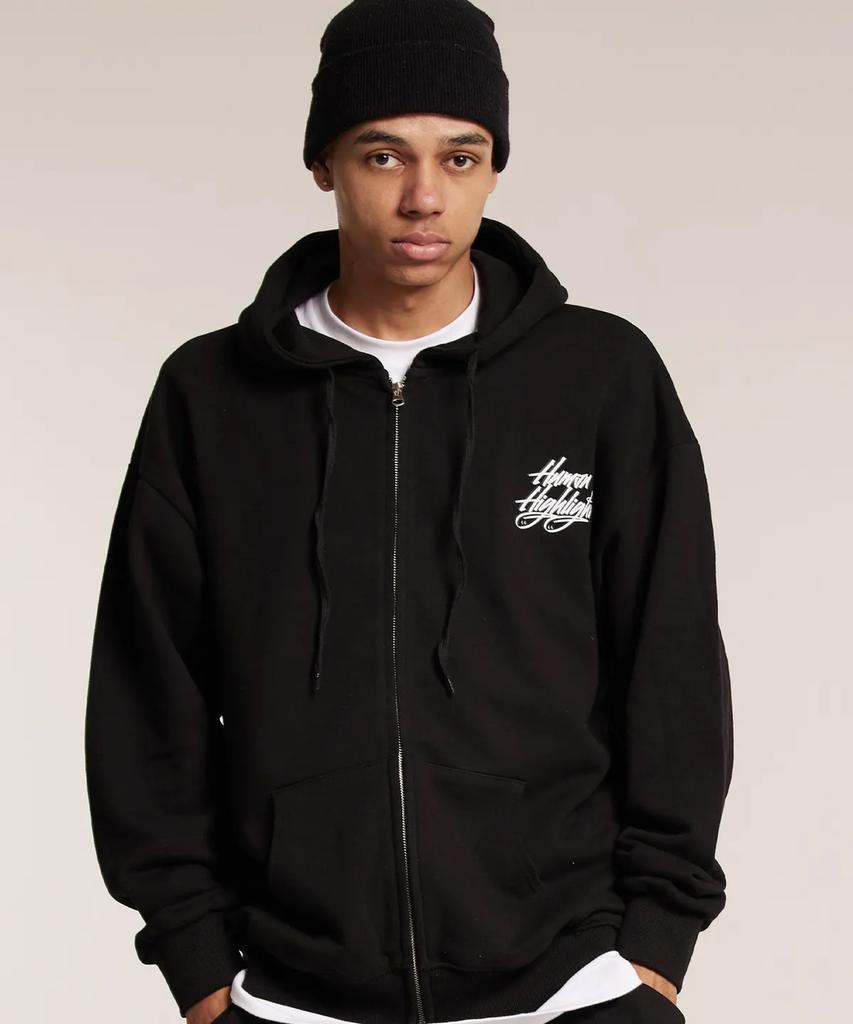 Cream Soda Lab Human Highlight Logo Zip-Up Hoodie Black White