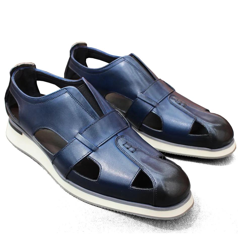 Fashion Men's Classic Arabic Style Genuine Leather Slip-On Sandals Casual Business Party Formal Hollow Flat Shoes