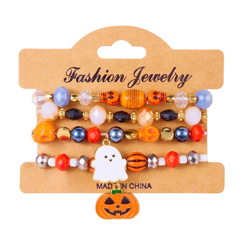 New Creative Pumpkin Skull Ghost Spider Bracelets Set for Women Handmade Polymer Clay Beads Stackable Bracelet Halloween Jewelry