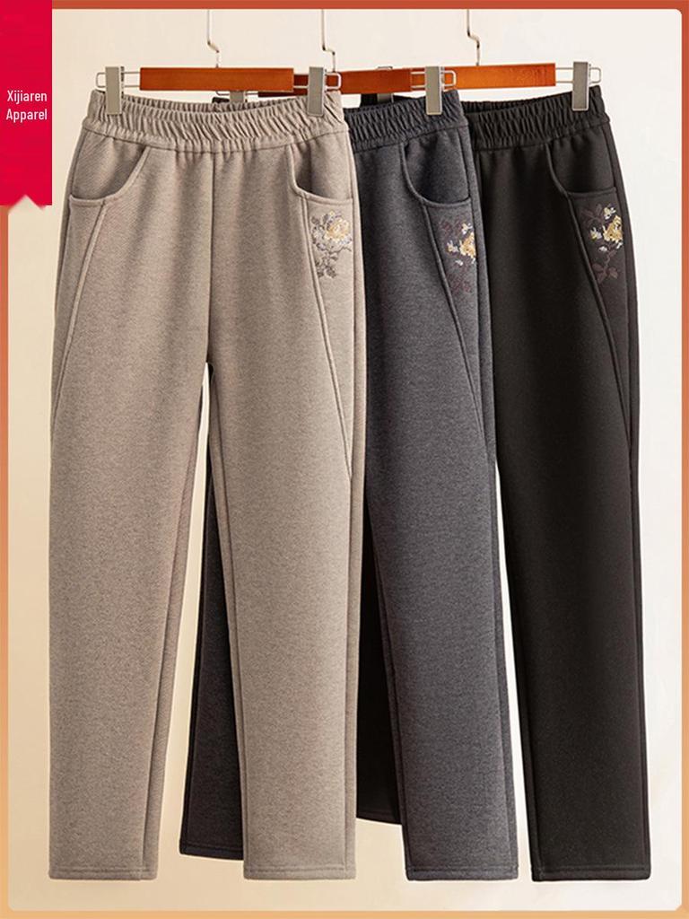 Plus Samt Elastische Taille Gerade Hosen für Mittleren Alters und Ältere Frauen von Mama - Winter Verdickt Lässige Hosen