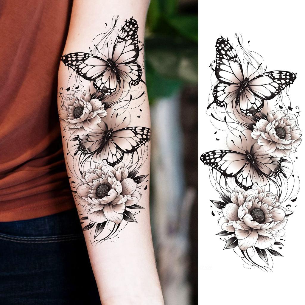 1 Sheet Realistic Butterfly Snake Flowers Temporary Tattoos Waterproof Long Lasting 3D Temp Fake Tattoo Sticker For Women Girls