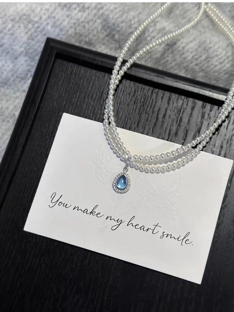 Shi Jia Lux Double-Layer Aquamarine Pearl Choker - French Design Necklace