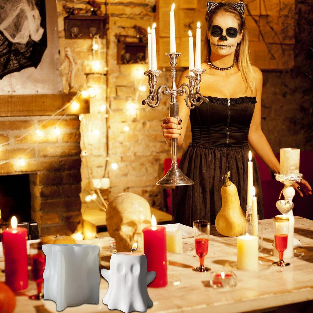 Halloween Candle Holder Silicone Molds Epoxy Resin Molds 3D Ghost Candlestick Molds Plasters Molds Casting Moulds