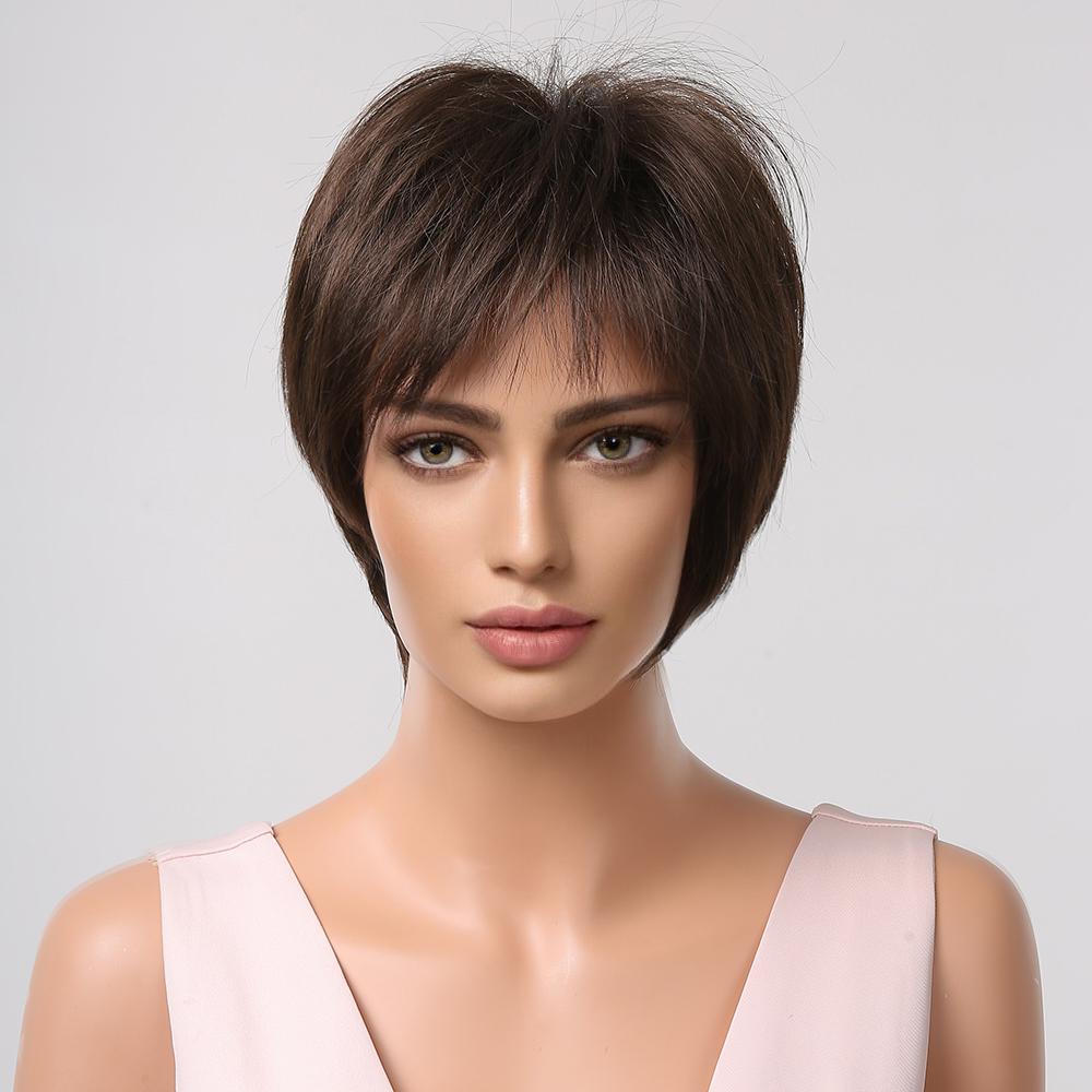 EASIHAIR Krátké syntetické paruky pro ženy Hnědé Bobové paruky Vrstvené přírodní vlasy Kudrnatá paruka High Temperature Fiber Cosplay