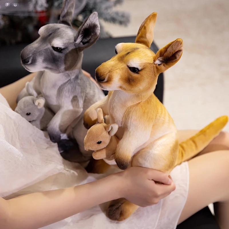 Kawaii Simulation Kangaroo Plush Toys Soft Stuffed Animals Funny Mother Kangaroo And Baby Kangaroo For Kids Birthday Gifts