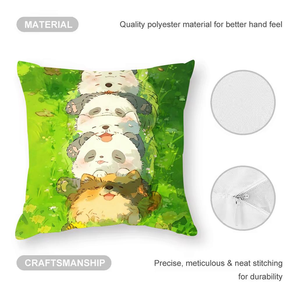 Cartoon Drawing Animal Cushion Cover Anti-dustmite Pillowcase Invisible Zipper Silky Short Plush Sofa Cushion Cover