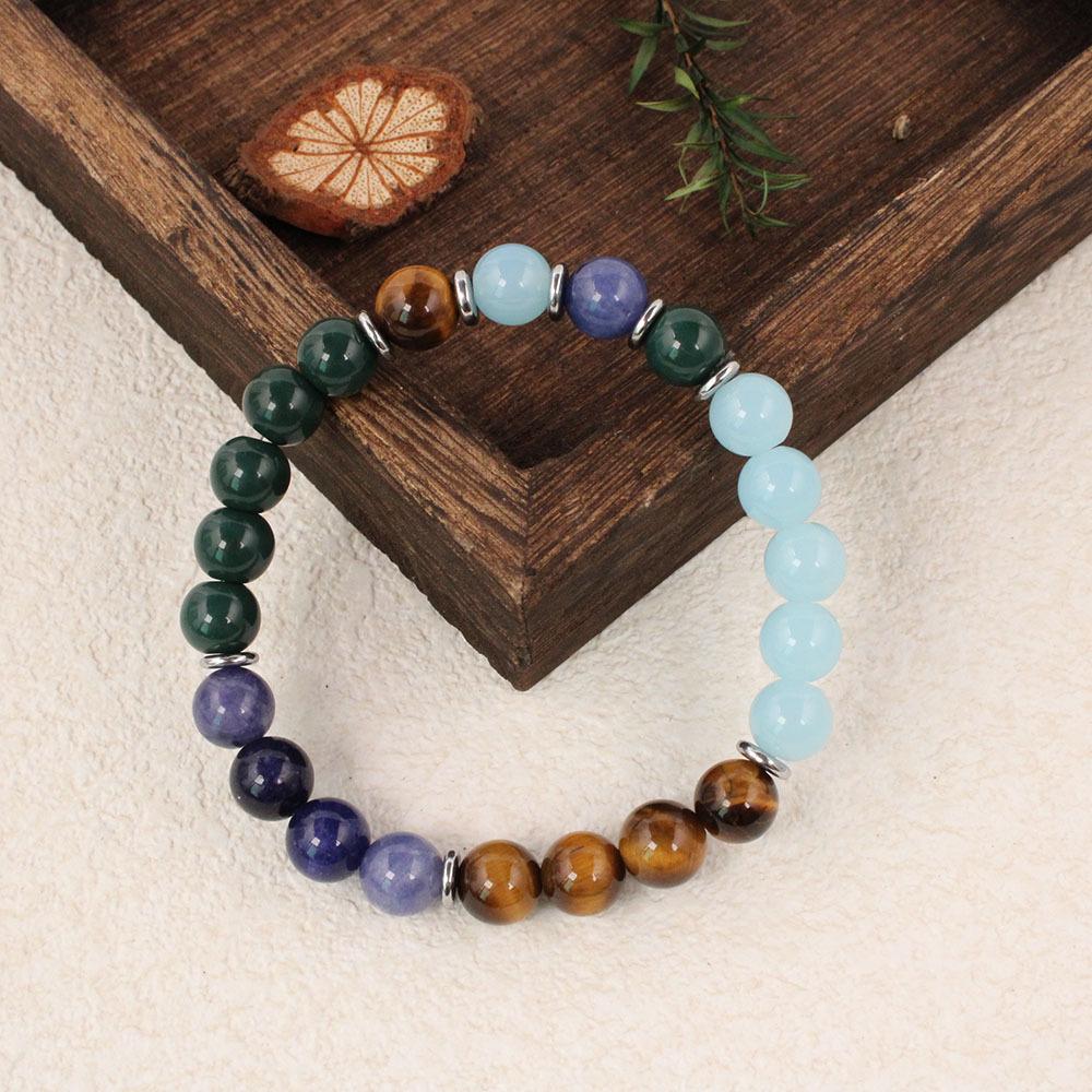 Festive Gifts Tiger Eye Sodalite Malachite and Aquamarine Beaded Bracelet Multicolor Fashion Jewelry for Daily Wear Simple Versatile Accessory