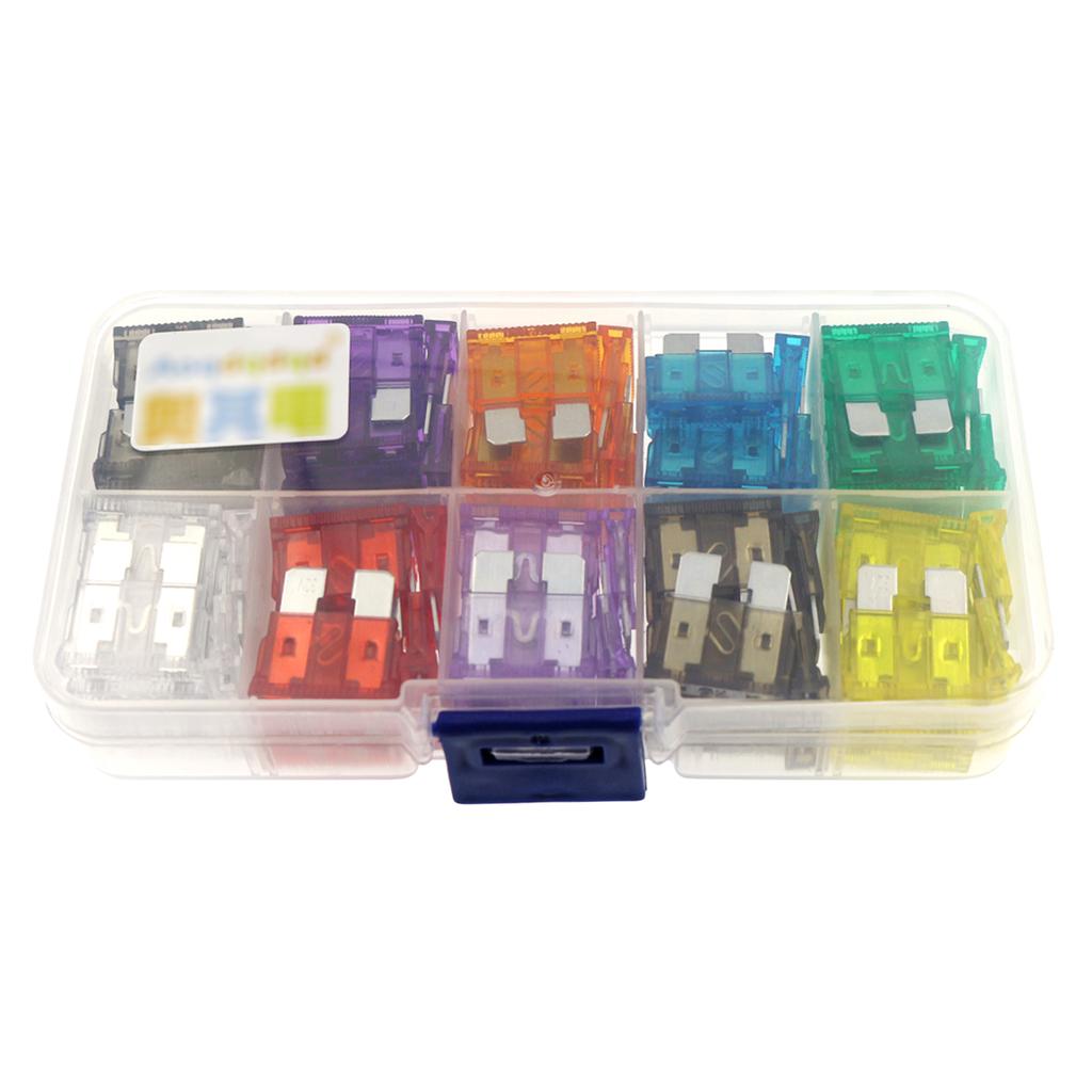 100KS Sada pojistek do auta Různé Typ čepele Automobilové pojistky Standardní a Mini velikost 2 3 5 7.5 10 15 20 25 30 35A