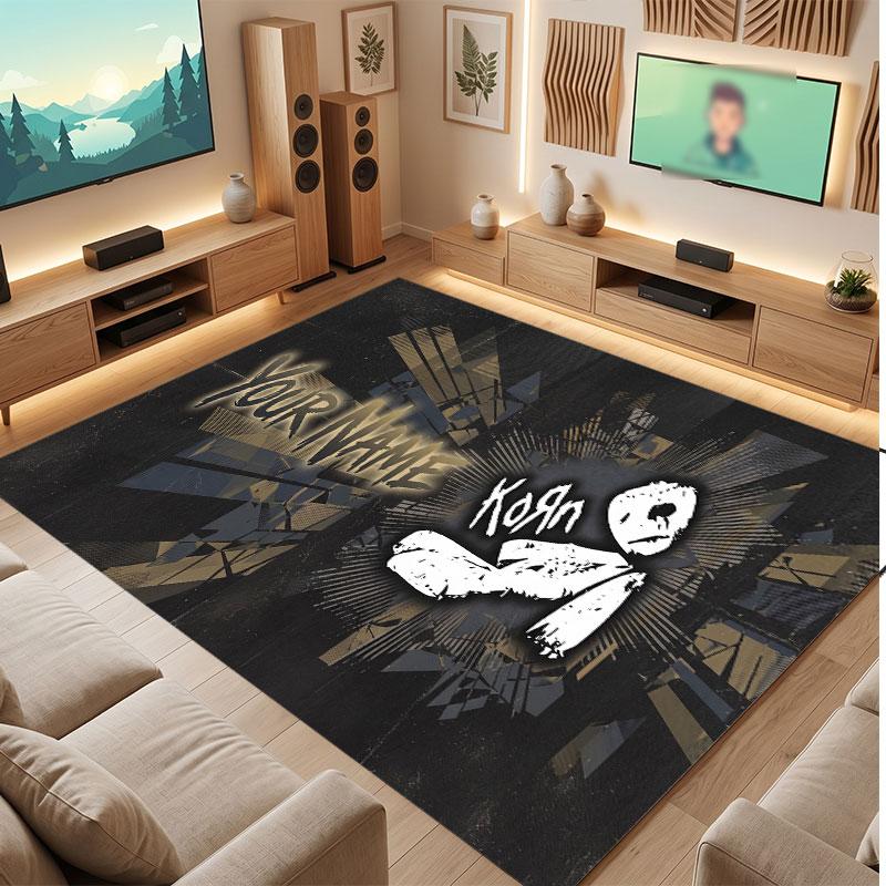 Korn Personalized Crystal Velvet Carpet, Customized Name Text Soft Anti‑Slip Rug for Living Room Bedroom