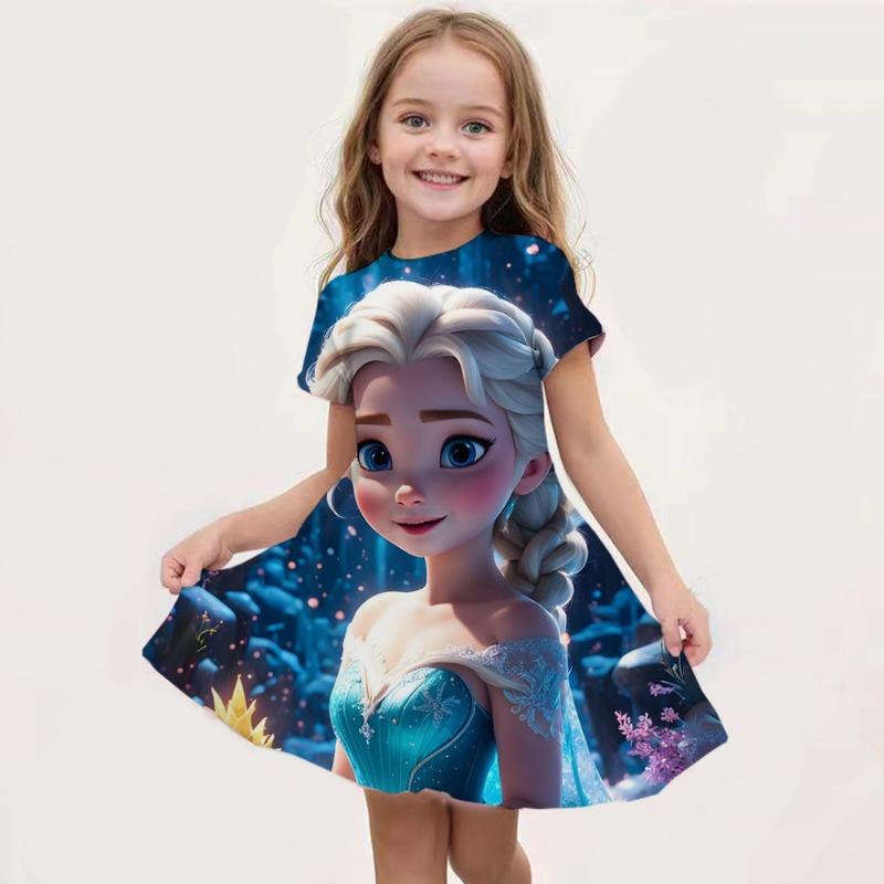 [Cartoon Unicorn Dress] Girls' Cartoon Unicorn Dress | 3D Short-Sleeved Summer Holiday Casual Personalized Stitching Top Clothing Skirt