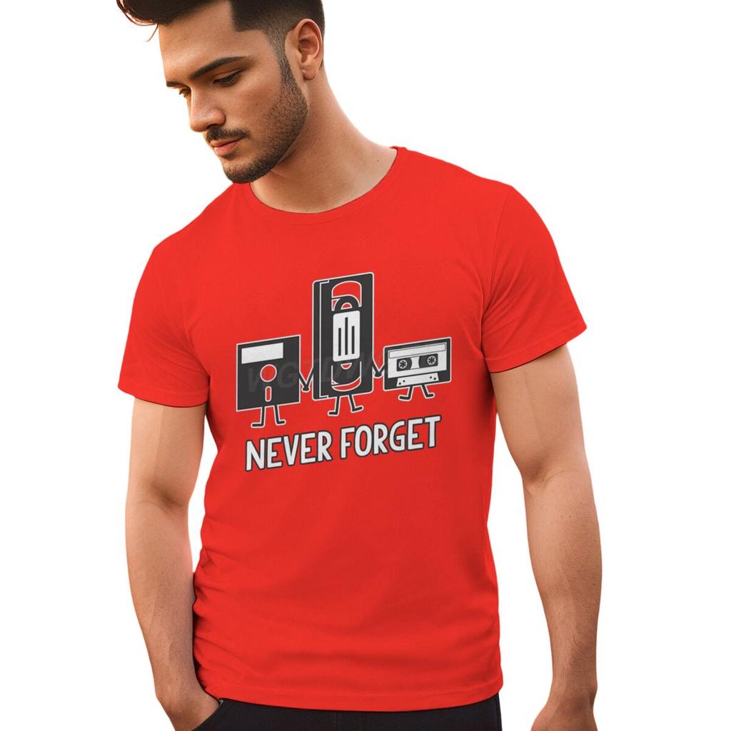 Never Forget Print Floppy Disk Cassette Tape Pattern T Shirts Men Women Vintage Short Sleeve Streetwear Fashion Male Tshirts